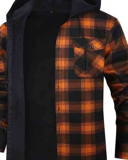Men's Lined Fall Shacket Hooded Plaid Shirt Jacket