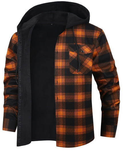 Men's Lined Fall Shacket Hooded Plaid Shirt Jacket