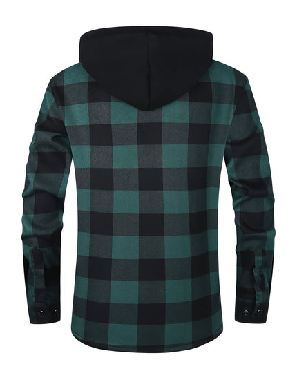 Men's Lined Fall Shacket Hooded Plaid Shirt Jacket