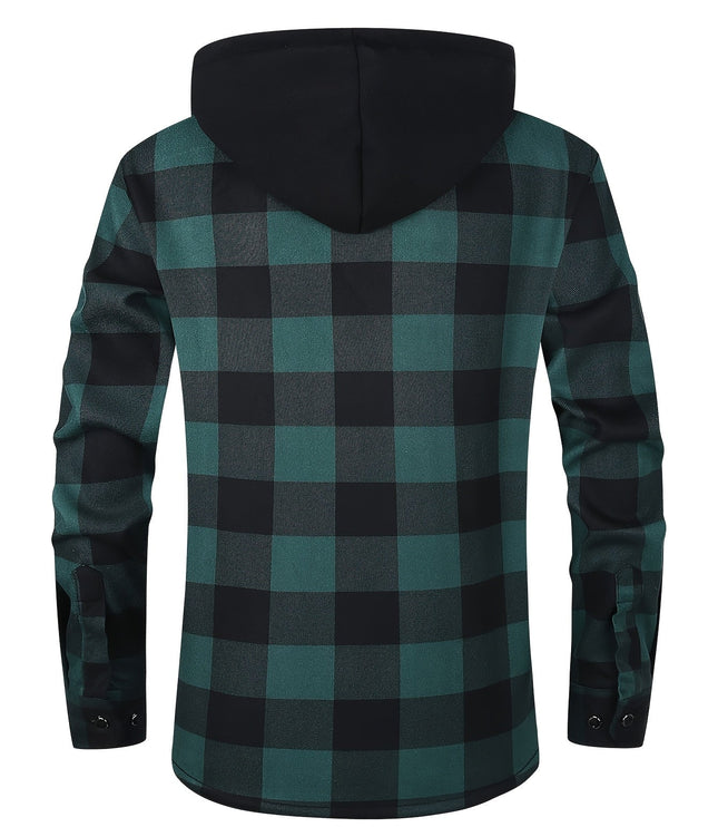 Men's Lined Fall Shacket Hooded Plaid Shirt Jacket