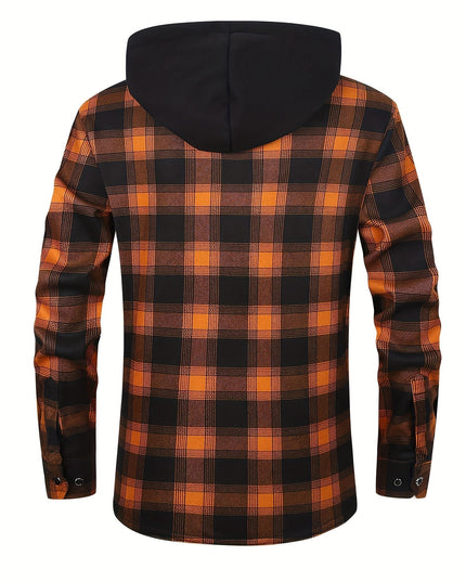 Men's Lined Fall Shacket Hooded Plaid Shirt Jacket