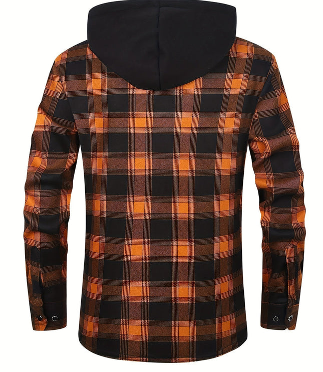Men's Lined Fall Shacket Hooded Plaid Shirt Jacket