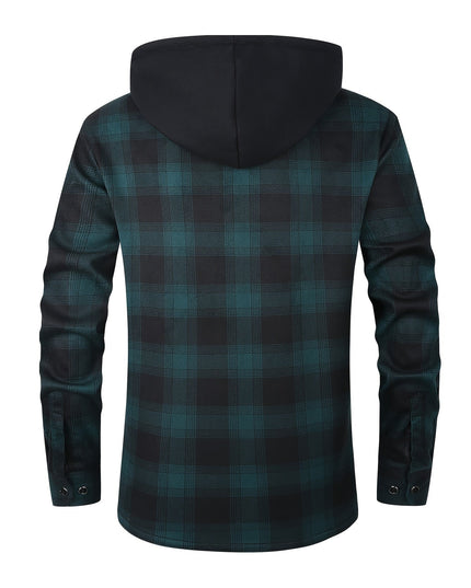 Men's Lined Fall Shacket Hooded Plaid Shirt Jacket