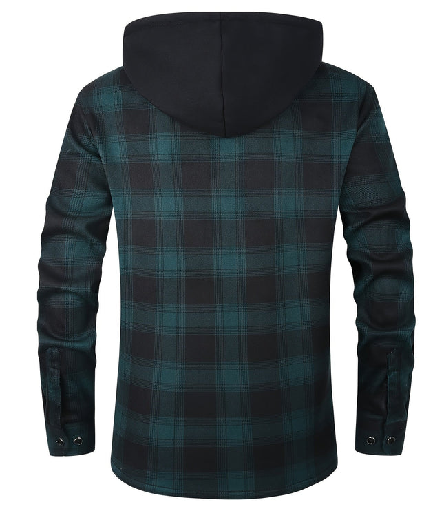Men's Lined Fall Shacket Hooded Plaid Shirt Jacket