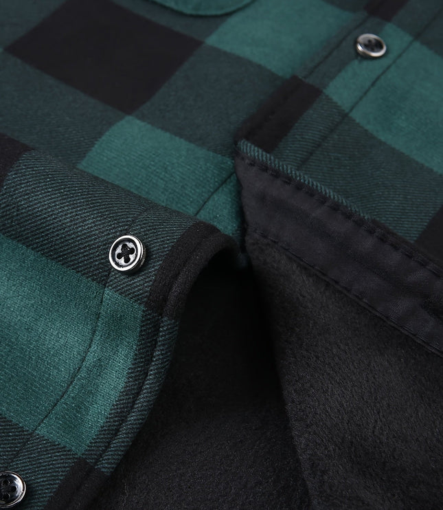 Men's Lined Fall Shacket Hooded Plaid Shirt Jacket