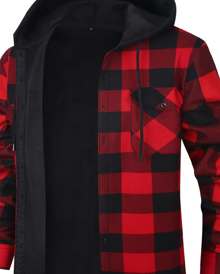 Men's Lined Fall Shacket Hooded Plaid Shirt Jacket