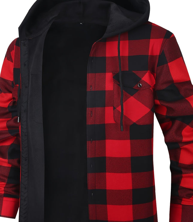 Men's Lined Fall Shacket Hooded Plaid Shirt Jacket