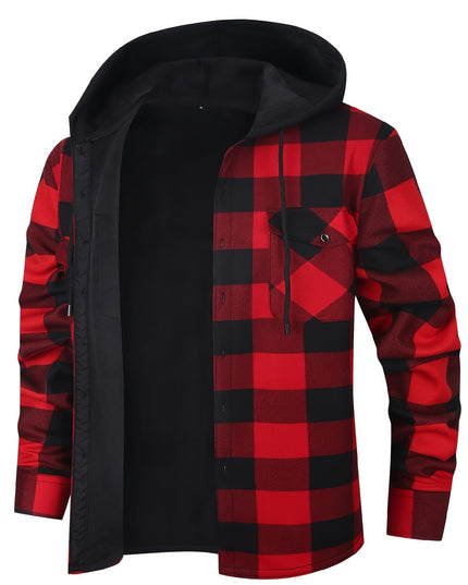 Men's Lined Fall Shacket Hooded Plaid Shirt Jacket
