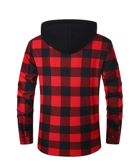 Men's Lined Fall Shacket Hooded Plaid Shirt Jacket