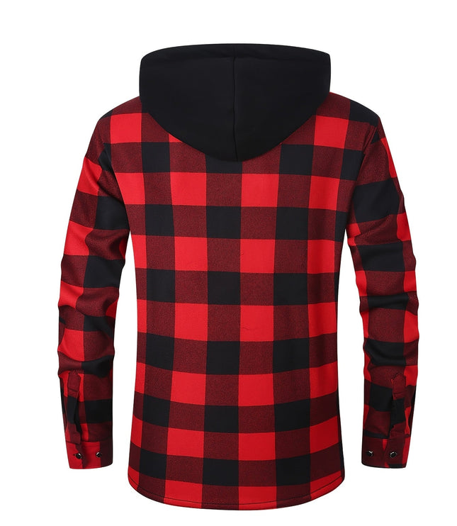 Men's Lined Fall Shacket Hooded Plaid Shirt Jacket