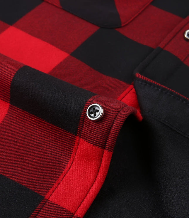 Men's Lined Fall Shacket Hooded Plaid Shirt Jacket