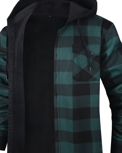 Men's Lined Fall Shacket Hooded Plaid Shirt Jacket
