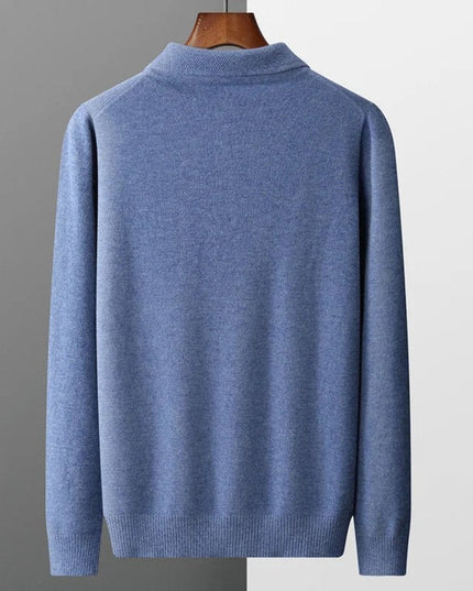 Men's Long Sleeve Polo Collar Knit Sweater in Cashmere