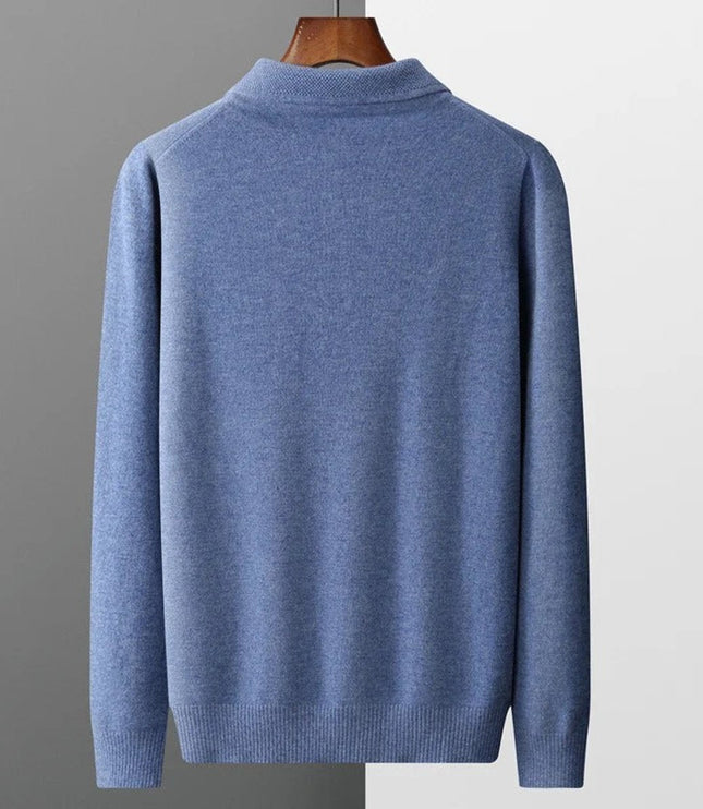 Men's Long Sleeve Polo Collar Knit Sweater in Cashmere