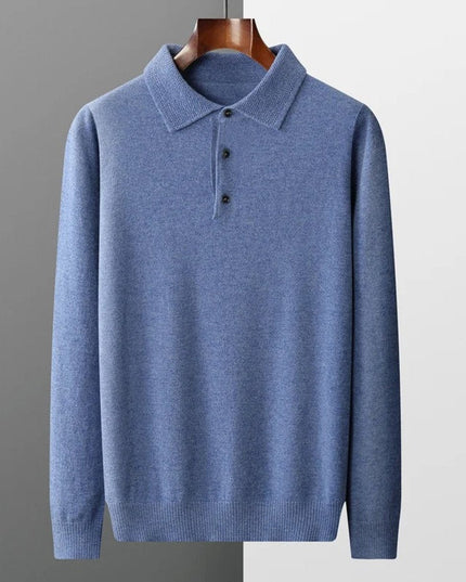 Men's Long Sleeve Polo Collar Knit Sweater in Cashmere