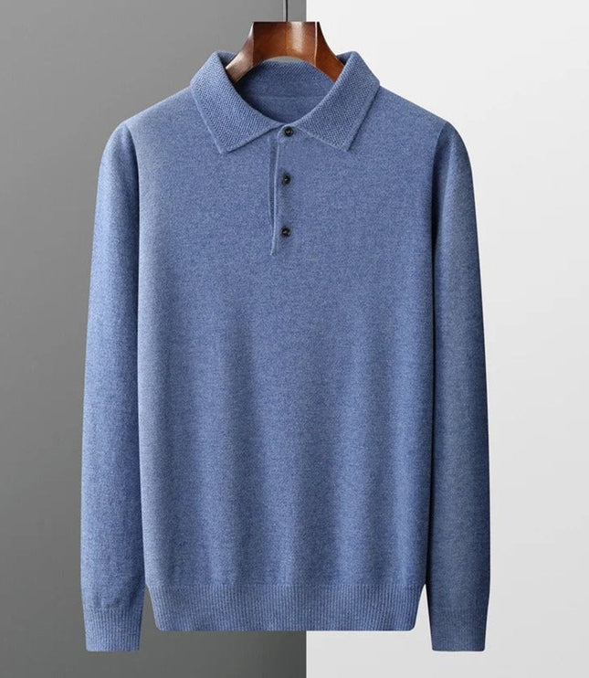 Men's Long Sleeve Polo Collar Knit Sweater in Cashmere