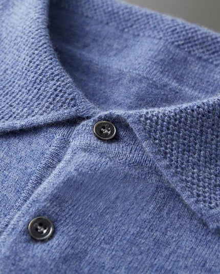 Men's Long Sleeve Polo Collar Knit Sweater in Cashmere