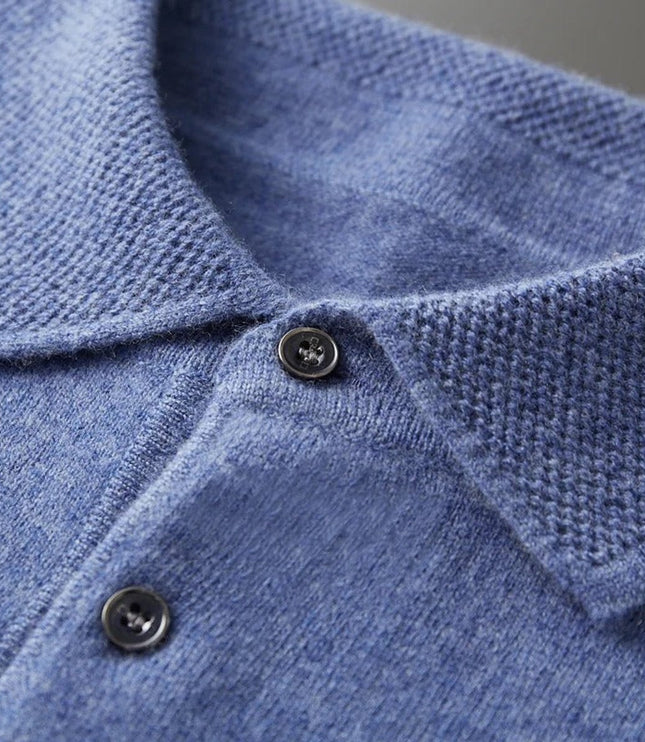 Men's Long Sleeve Polo Collar Knit Sweater in Cashmere