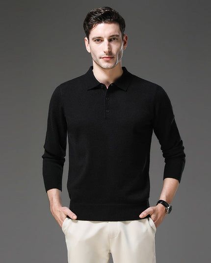 Men's Long Sleeve Polo Collar Knit Sweater in Cashmere