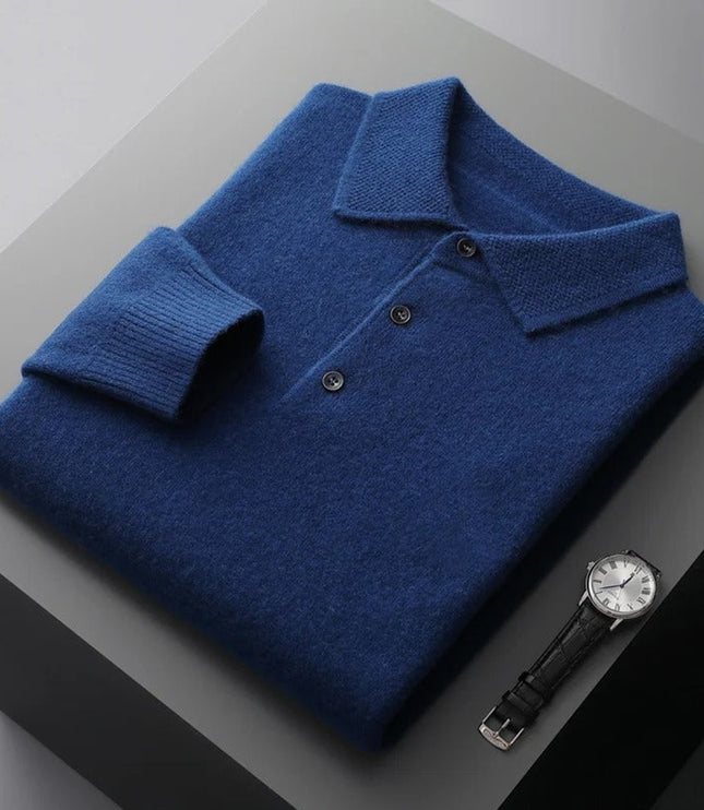 Men's Long Sleeve Polo Collar Knit Sweater in Cashmere