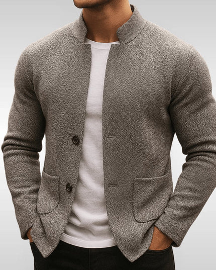 Men's Mandarin-Collar Knit Textured Button-Front Blazer