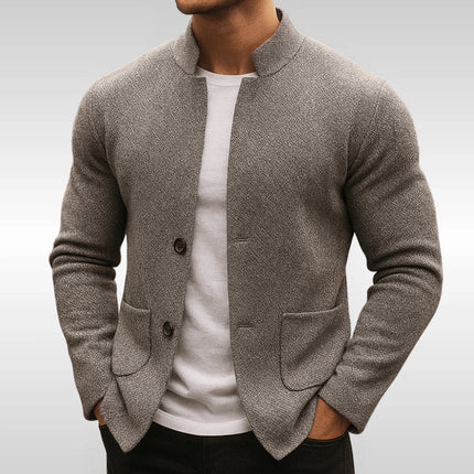 Men's Mandarin-Collar Knit Textured Button-Front Blazer