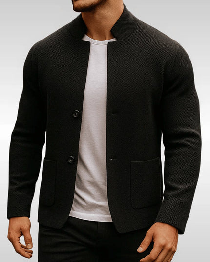 Men's Mandarin-Collar Knit Textured Button-Front Blazer