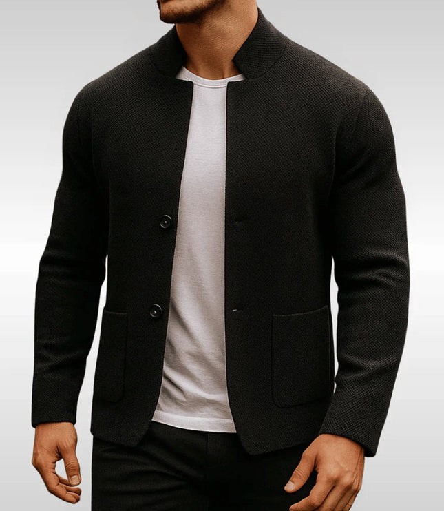 Men's Mandarin-Collar Knit Textured Button-Front Blazer