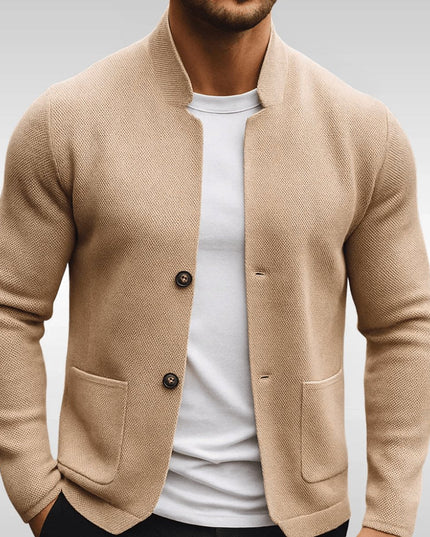 Men's Mandarin-Collar Knit Textured Button-Front Blazer