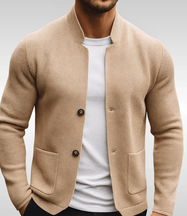Men's Mandarin-Collar Knit Textured Button-Front Blazer