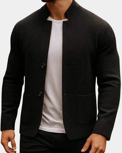 Men's Mandarin-Collar Knit Textured Button-Front Blazer