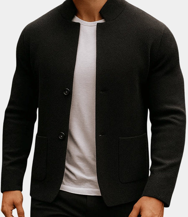 Men's Mandarin-Collar Knit Textured Button-Front Blazer