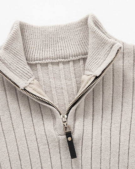 Men's Mock Neck Quarter Zip Pullover Sweater, Ribbed Knit