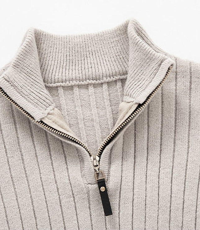 Men's Mock Neck Quarter Zip Pullover Sweater, Ribbed Knit