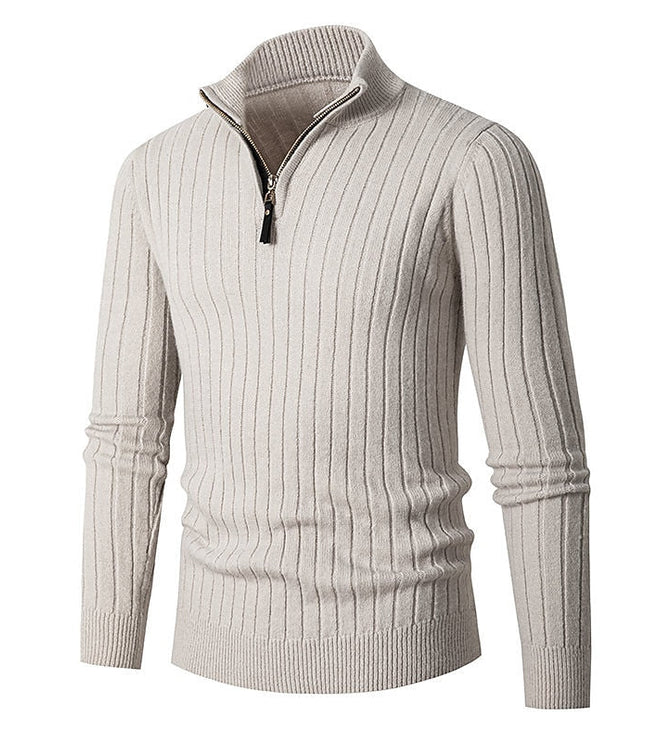 Men's Mock Neck Quarter Zip Pullover Sweater, Ribbed Knit