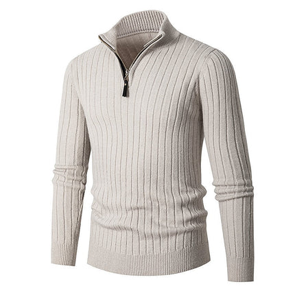 Men's Mock Neck Quarter Zip Pullover Sweater, Ribbed Knit
