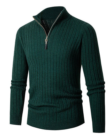 Men's Mock Neck Quarter Zip Pullover Sweater, Ribbed Knit