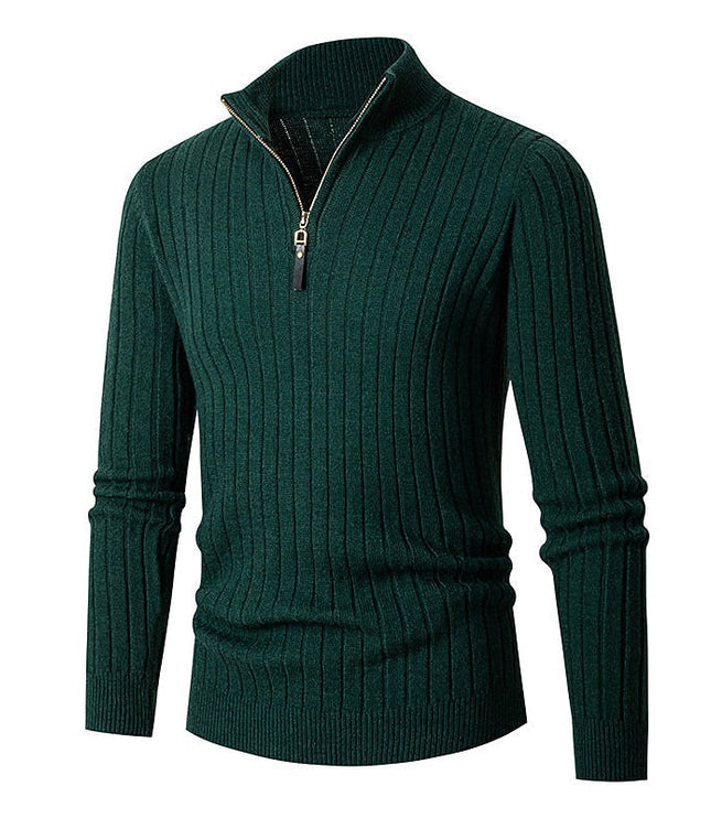 Men's Mock Neck Quarter Zip Pullover Sweater, Ribbed Knit