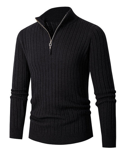 Men's Mock Neck Quarter Zip Pullover Sweater, Ribbed Knit