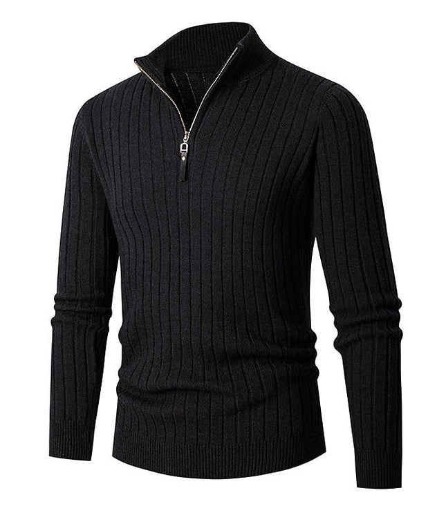 Men's Mock Neck Quarter Zip Pullover Sweater, Ribbed Knit