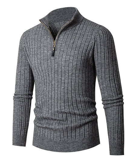 Men's Mock Neck Quarter Zip Pullover Sweater, Ribbed Knit
