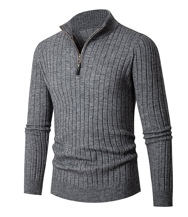 Men's Mock Neck Quarter Zip Pullover Sweater, Ribbed Knit