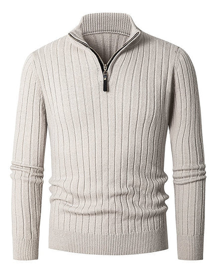 Men's Mock Neck Quarter Zip Pullover Sweater, Ribbed Knit