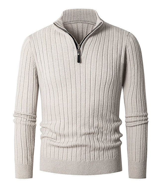 Men's Mock Neck Quarter Zip Pullover Sweater, Ribbed Knit