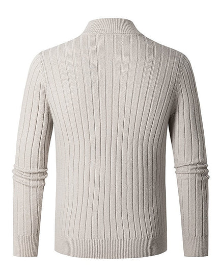 Men's Mock Neck Quarter Zip Pullover Sweater, Ribbed Knit