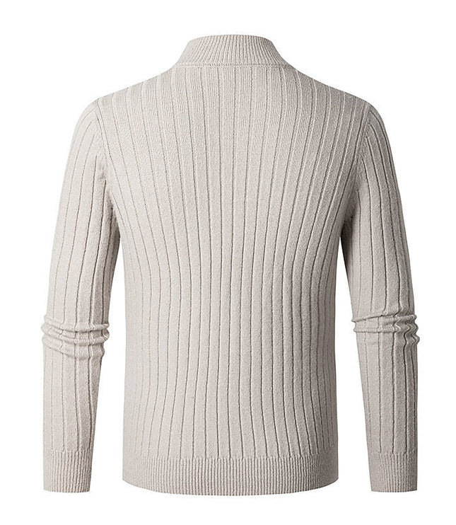 Men's Mock Neck Quarter Zip Pullover Sweater, Ribbed Knit