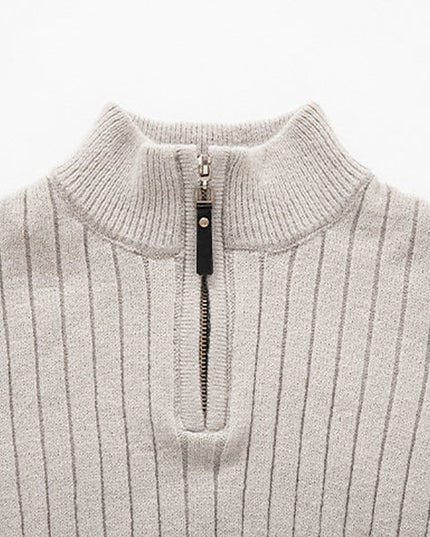 Men's Mock Neck Quarter Zip Pullover Sweater, Ribbed Knit