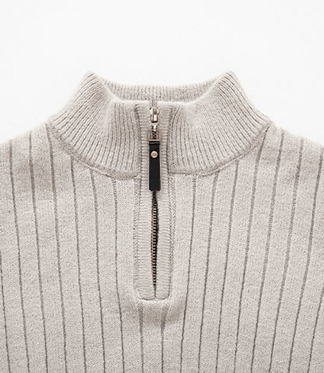 Men's Mock Neck Quarter Zip Pullover Sweater, Ribbed Knit