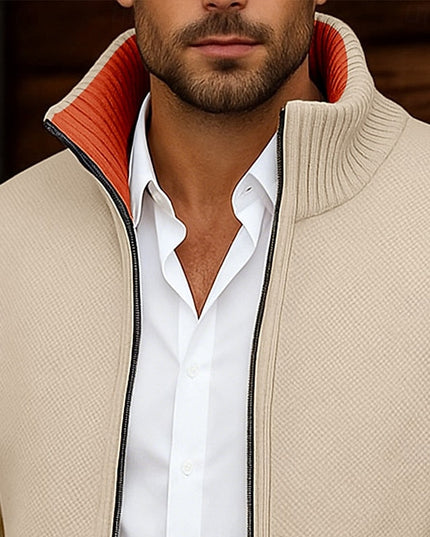 Men's Mock Neck Sweater Cardigan, Zip Up Ribbed Knit