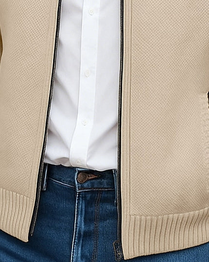 Men's Mock Neck Sweater Cardigan, Zip Up Ribbed Knit
